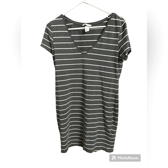 H&M jersey striped dress v neck basic dress Grey dress tee - Picture 2 of 6